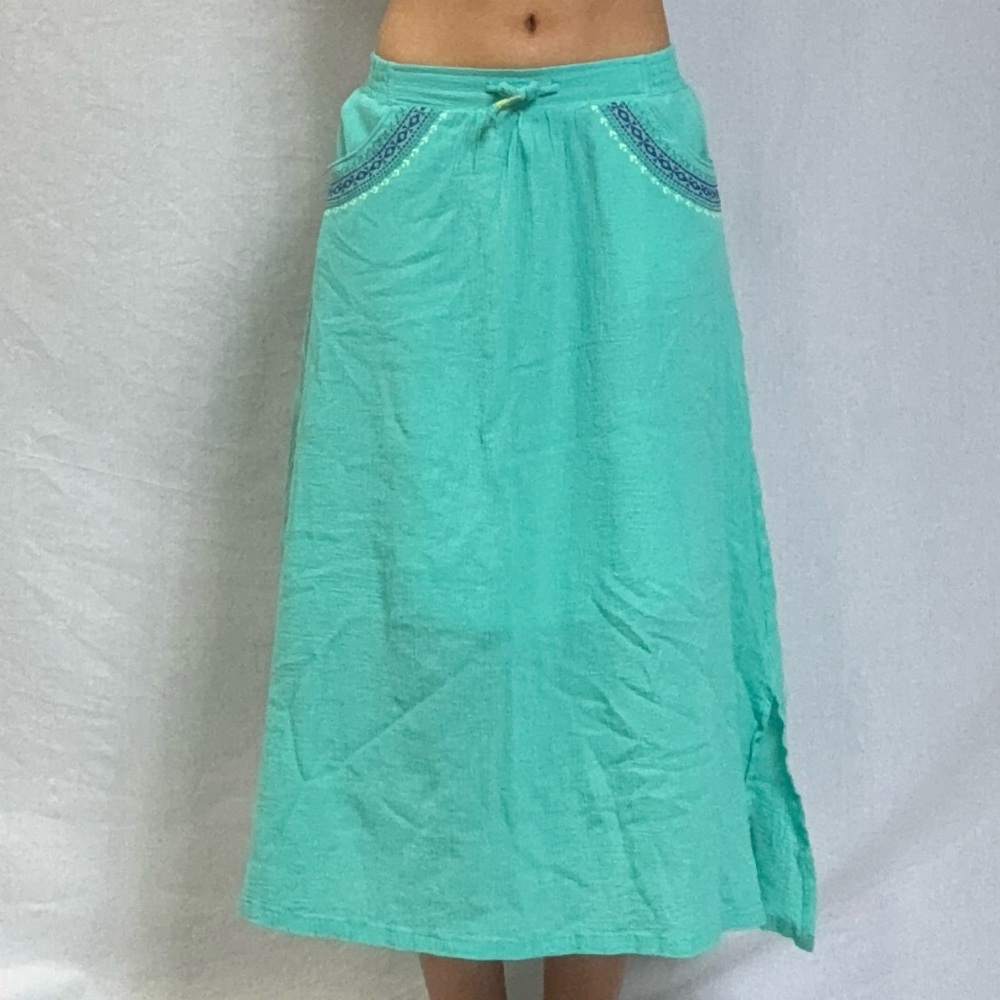 Light Teal Pull-On Maxi Skirt with Pocket Trim